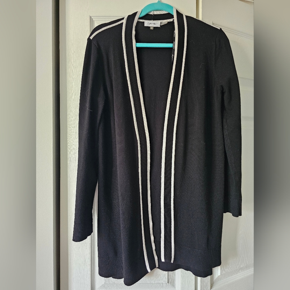 Calvin Klein Black Open Cardigan with Light Trim